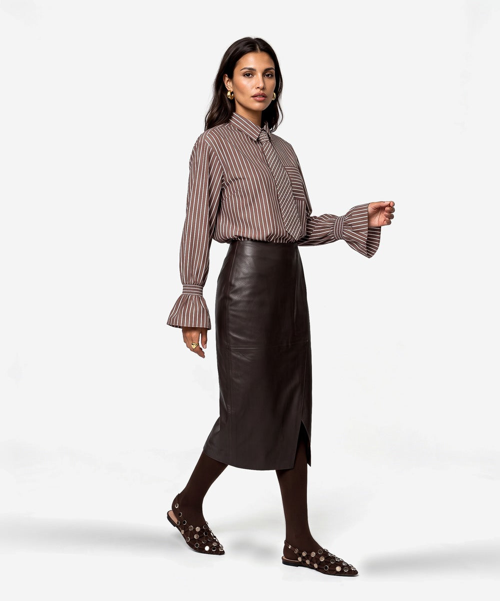 Talya-Tie Brown Blouse | Office Brown