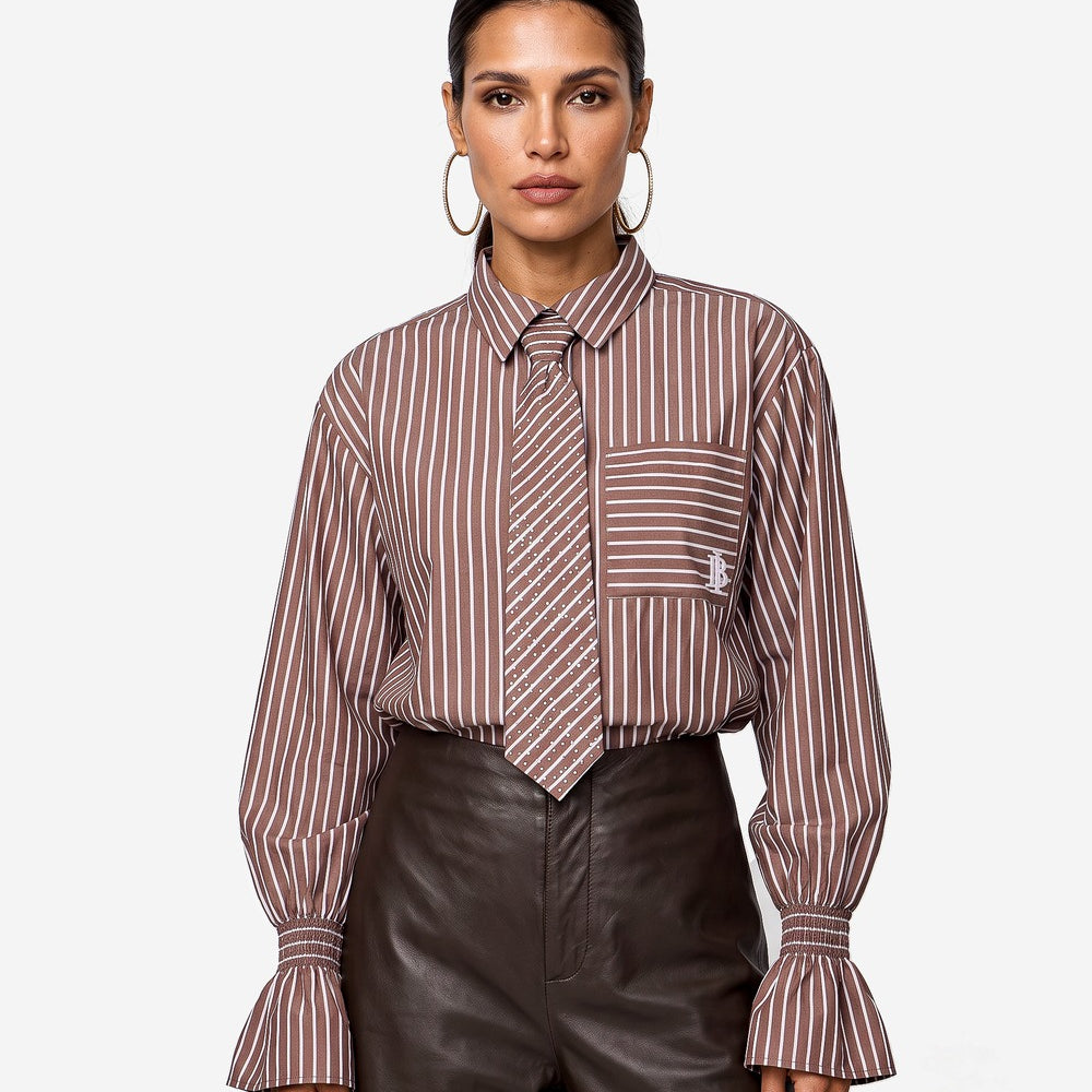 Talya-Tie Brown Blouse | Office Brown