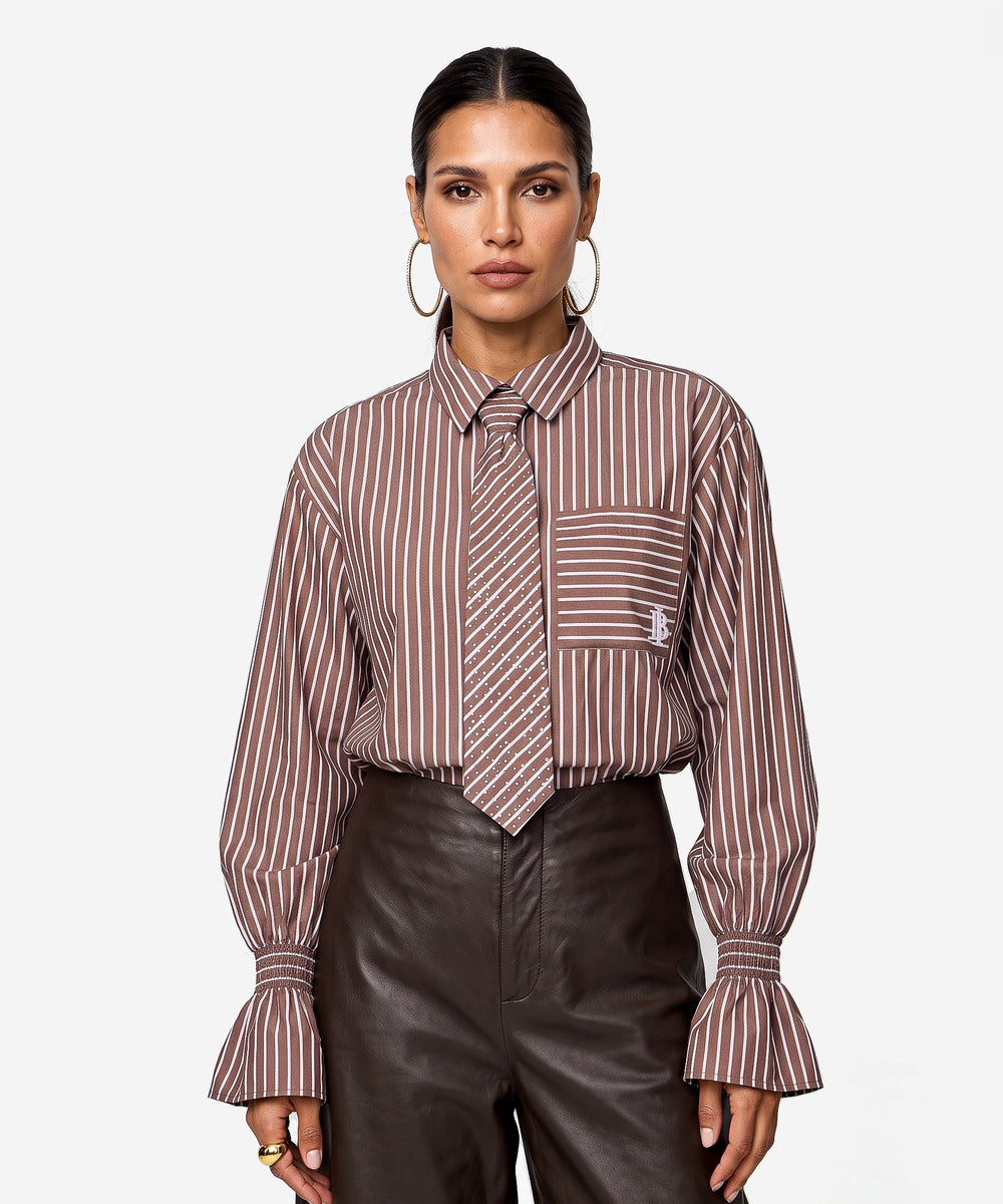 Talya-Tie Brown Blouse | Office Brown