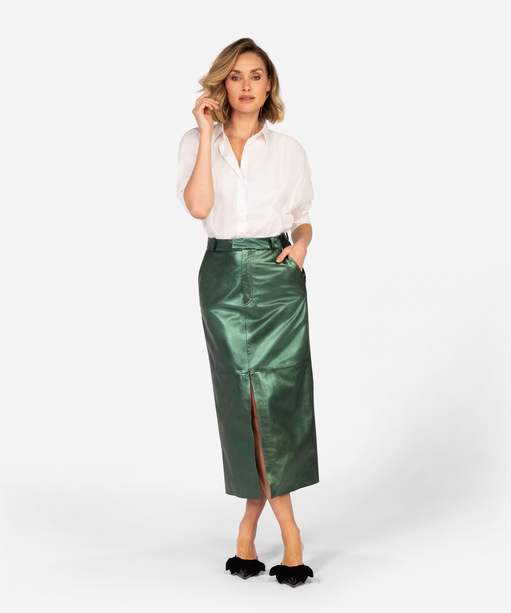 Steva midi rok in Metallic Shagreen kopen IBANA